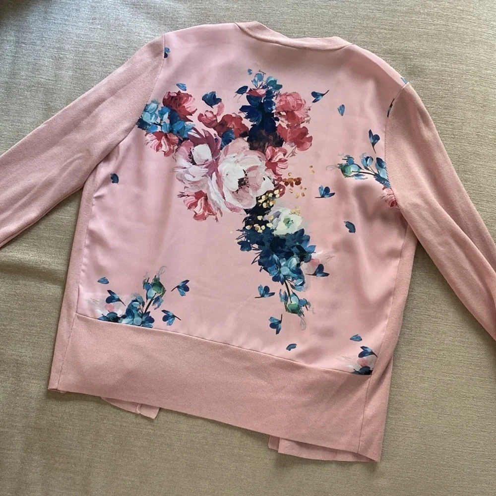 Ted Baker London Elowsi Open Front Pink Floral Back Cardigan Size S - Picture 4 of 9